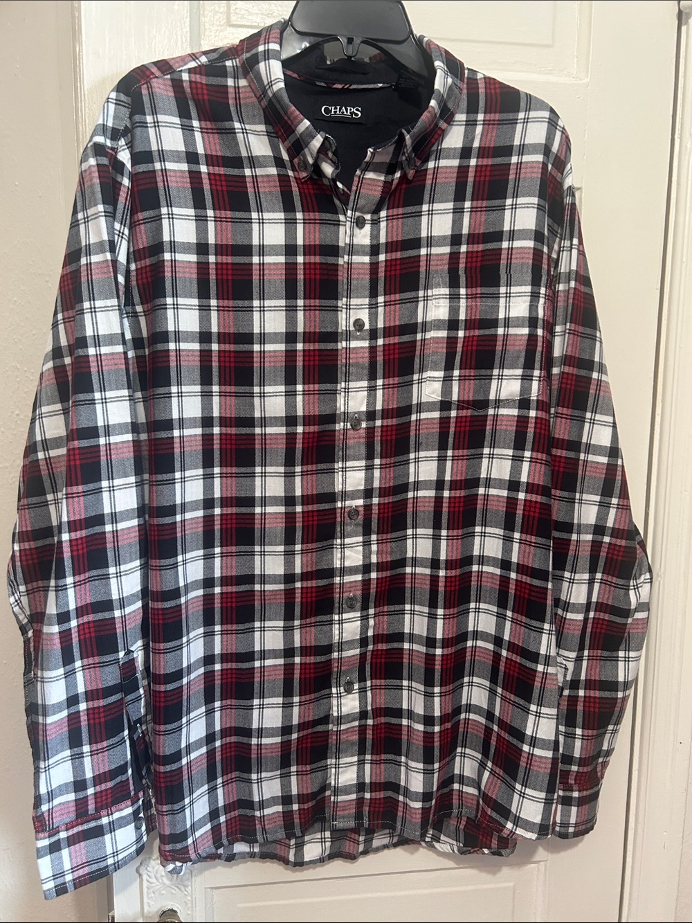 Chaps Men’s Red Black White Plaid Button-Down Shirt - Classic Casual